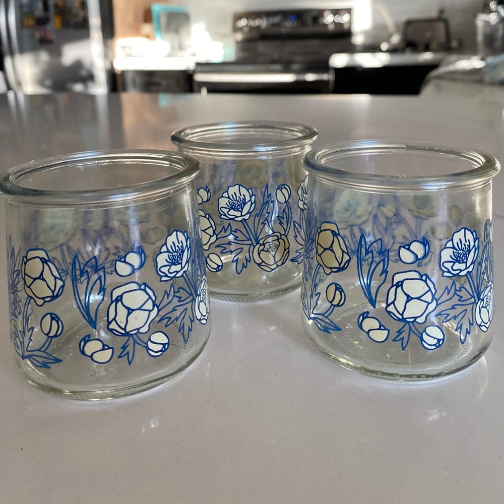 Vintage Antique Retro Floral Print Glass Votive Candle Holders - Set of 4